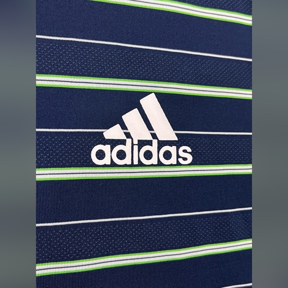 Adidas Men’s AdiPure Golf Polo. Blue - Green/White Stripes. Size 2XL - Picture 4 of 12